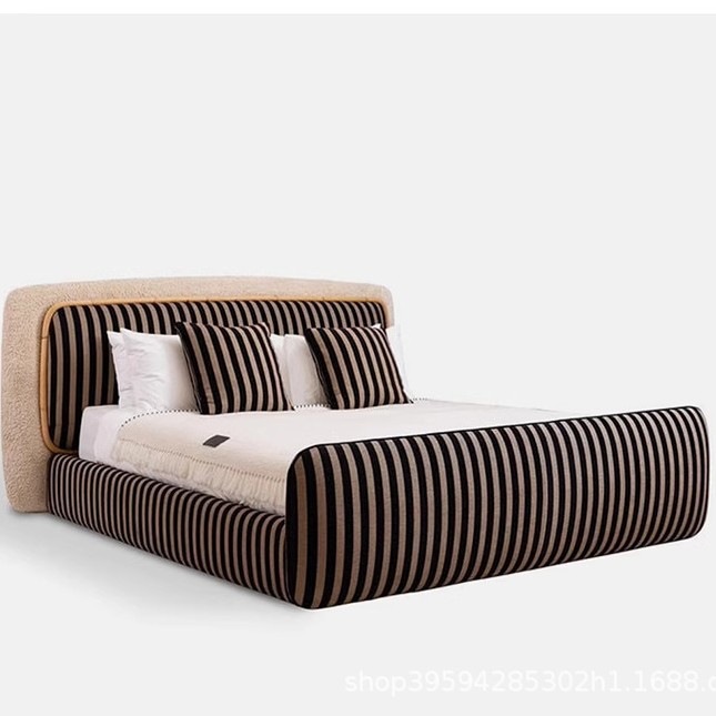 Marca italiana Fend Fendi mezclado de madera sólida villa cama de tela importada cama doble de alta gama