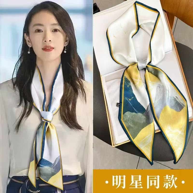 ロングシルクスカーフ、ファッショナブルなリボン、春と秋のプリント装飾シャツ、スーツ、スカーフ、ヘッドバンド|undefined