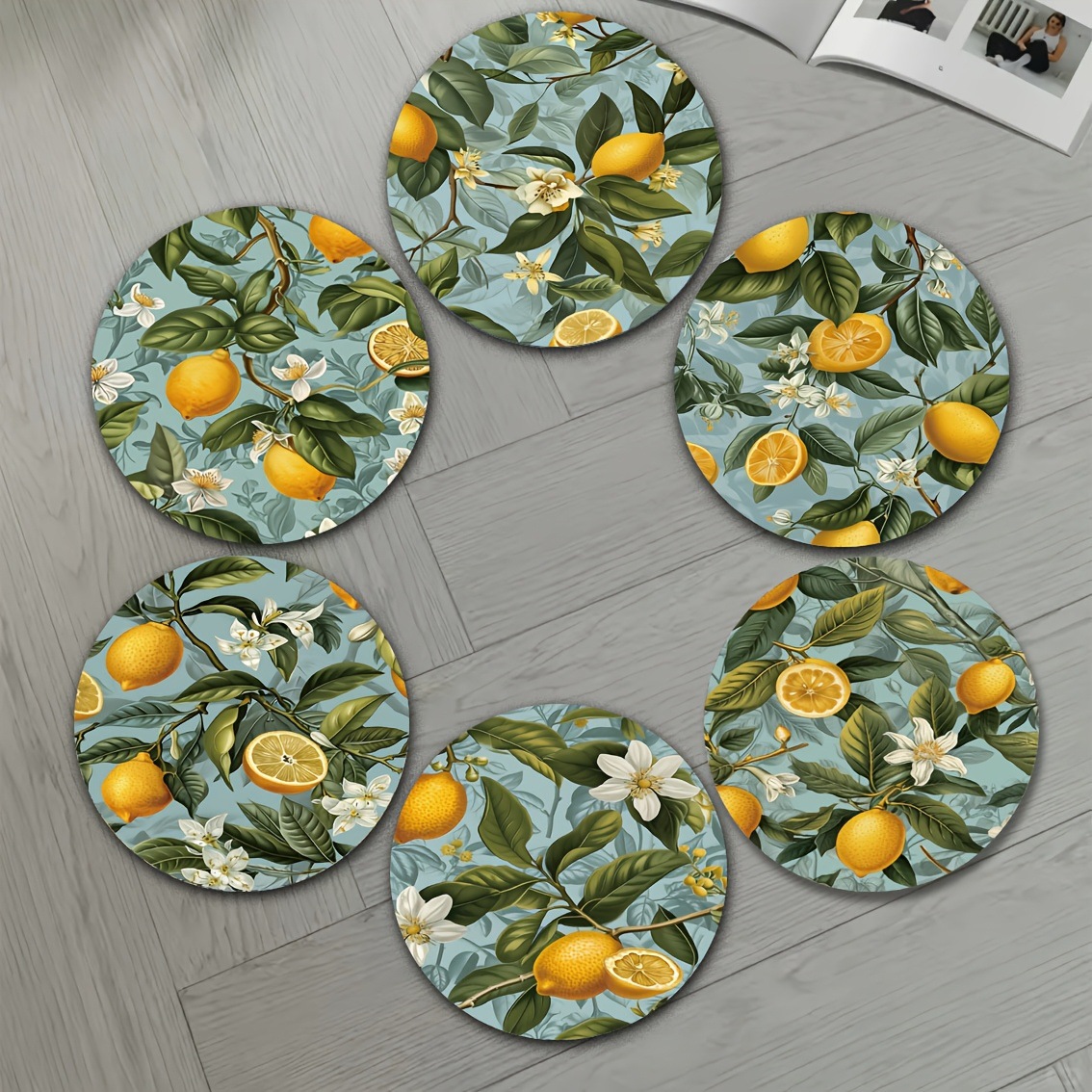 맞춤형 나무 코스터 세트 레몬 6PCS