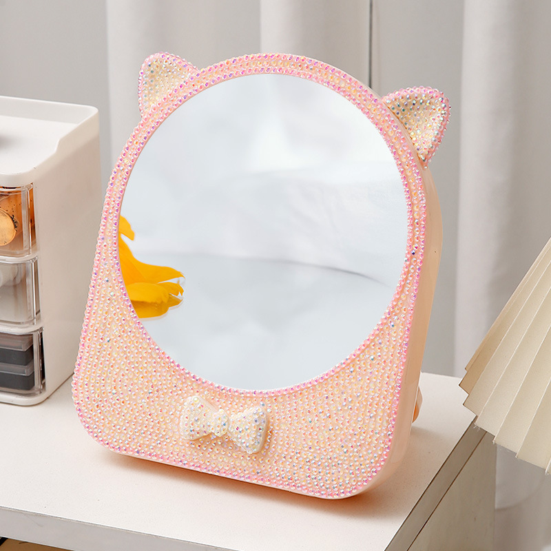Espejo de maquillaje de escritorio de plástico ins espejo de maquillaje de niña almacén de arco espejo plegable lindo gato oídos espejo