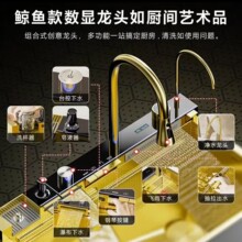 高端金色鲸鱼水槽双瀑布纳米大单槽304不锈钢 &厨房家用洗单槽
