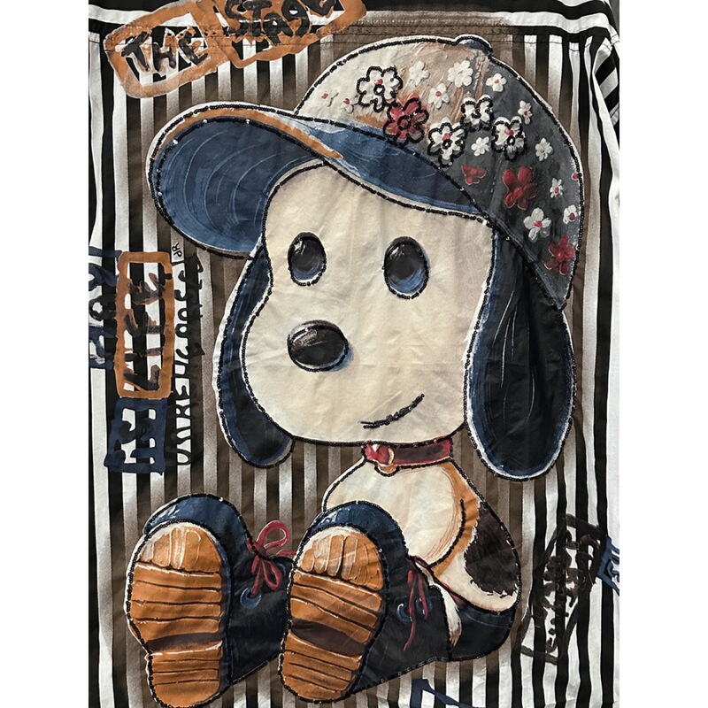 Extra Large Size 300 Jin 2025 Spring/Summer New Cartoon Snoopy Black and White Striped Women's Fashion Long-Sleeve Shirt Extra Large Size 300 Jin 2025 Spring/Summer New Cartoon Snoopy Black and White Striped Women's Fashion Long-Sleeve Shirt