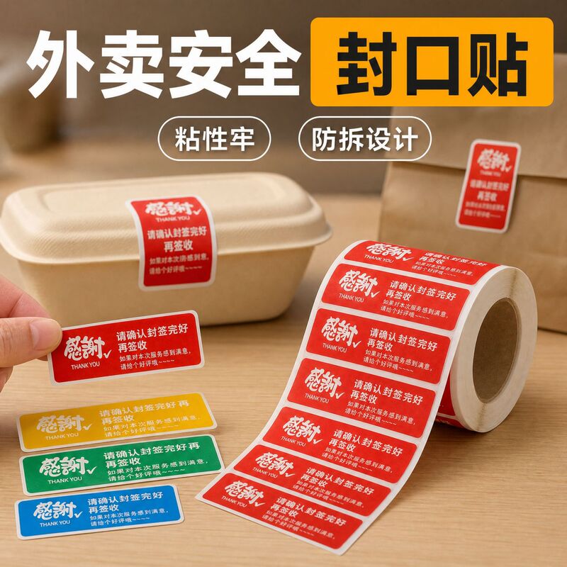 Takeaway Sealing Stickers, Universal Food Safety Sealing Stickers, Meituan and Ele.Me Takeout Sealing Stickers, Self-Adhesive Label Paper Takeaway Sealing Stickers, Universal Food Safety Sealing Stickers, Meituan and Ele.Me Takeout Sealing Stickers, Self-Adhesive Label Paper