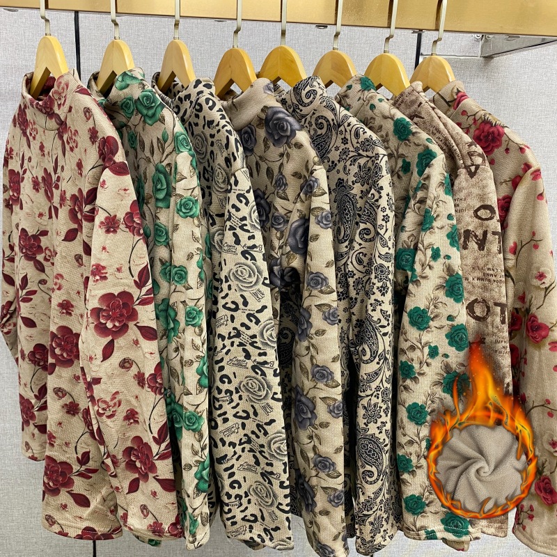 秋冬季加绒加厚亲肤棉打底衫半高领保暖长袖妈妈装上衣中老年女装