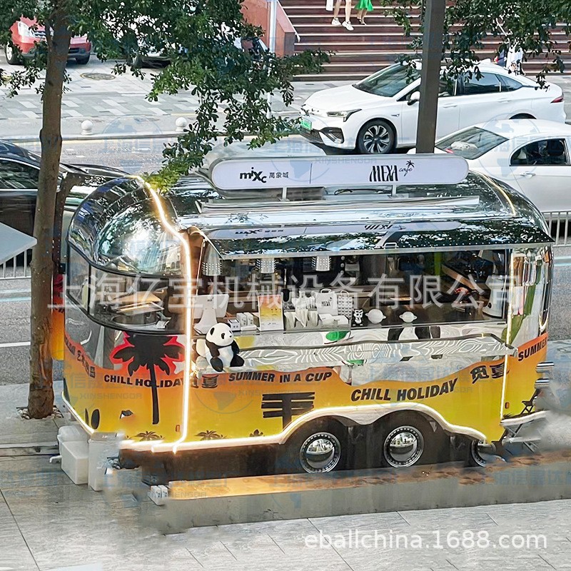 不锈钢镜面餐车熟食烧烤小吃车商用奶茶咖啡售卖车网红商业街餐车