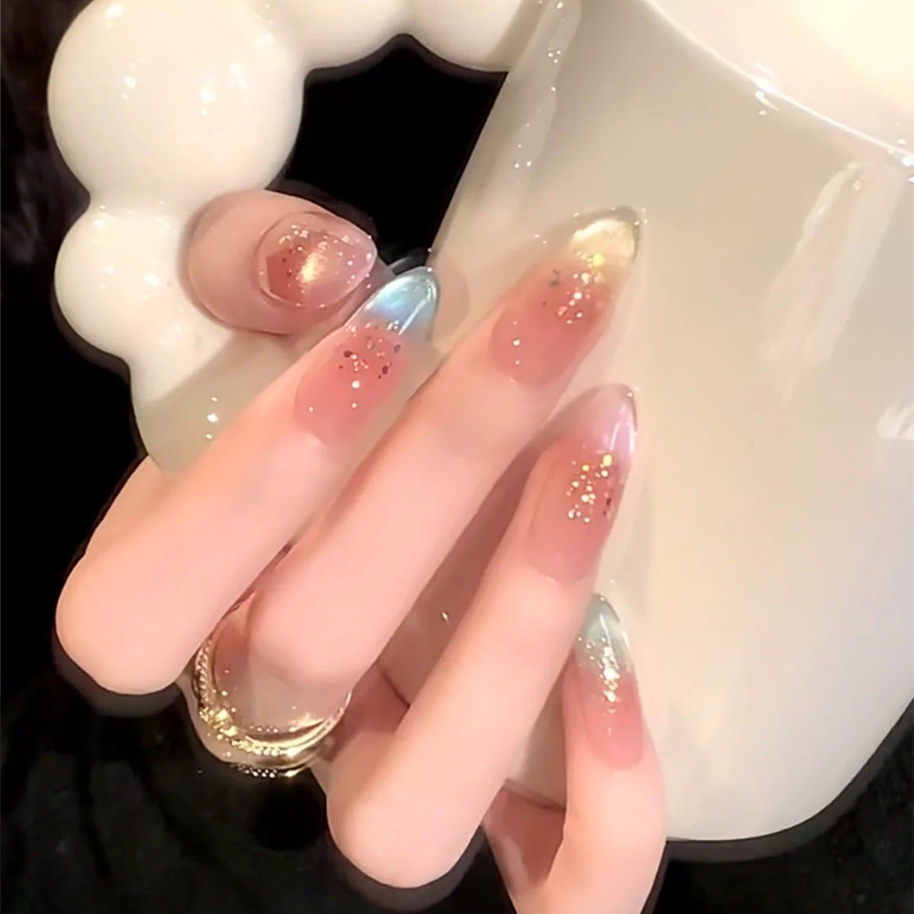Verano colorido, colorido, arcoíris, arcoíris, ojos de gato de almendras, uñas, 30 parches de uñas terminados