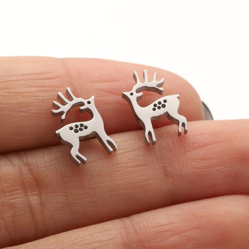 304 Stainless Steel Material Christmas Festival PVD Coated 18K Gold Real Gold Plated Elk 304 Stainless Steel Cute Simple Style Waterproof Non Tarnish Ear Studs