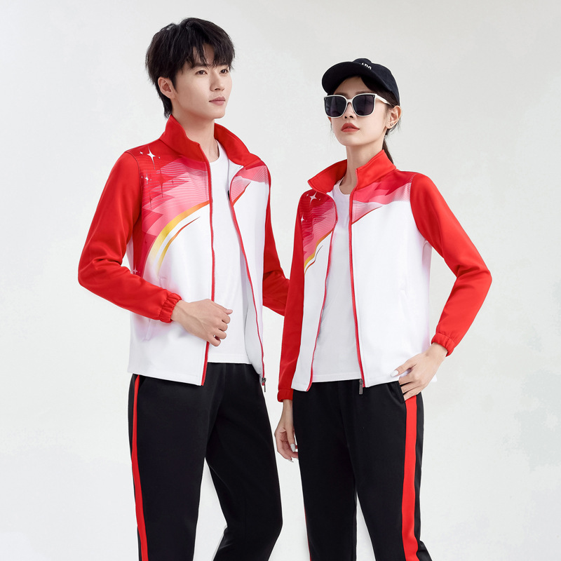 Autumn new couple sports suit outdoor running fitness school uniform team uniform long sleeve trousers two-piece in stock