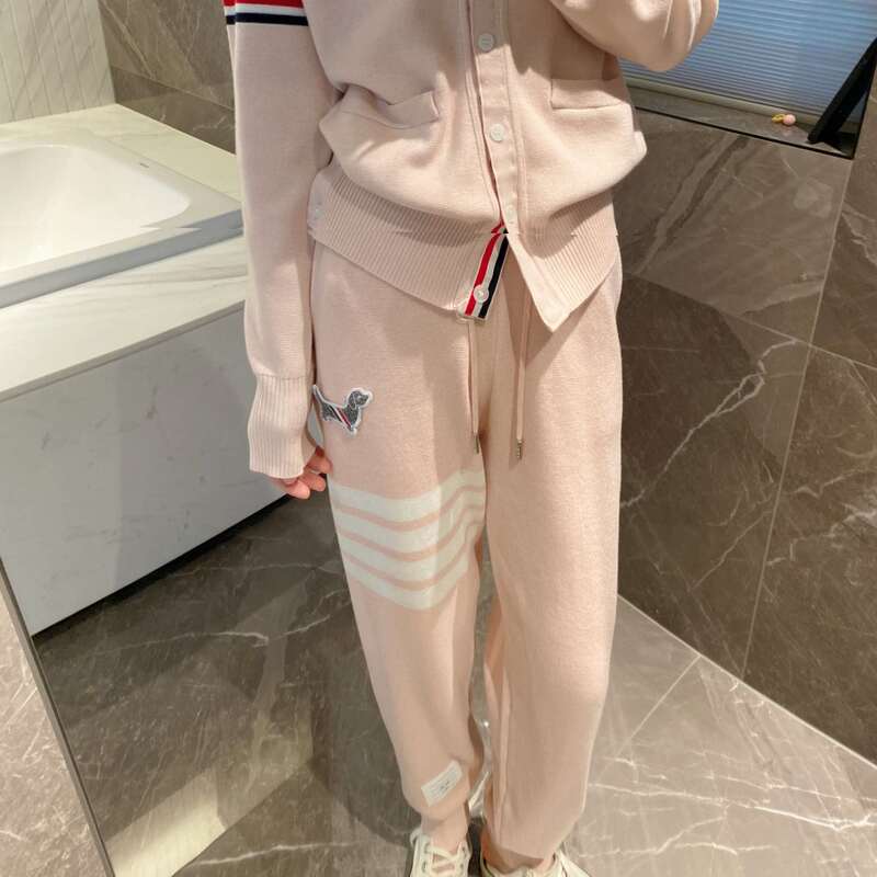 Tb Puppy Gray Knit Jogger Pants for Women, Autumn and Winter Drawstring Sweatpants, Versatile Loose Casual Pants Tb Puppy Gray Knit Jogger Pants for Women, Autumn and Winter Drawstring Sweatpants, Versatile Loose Casual Pants
