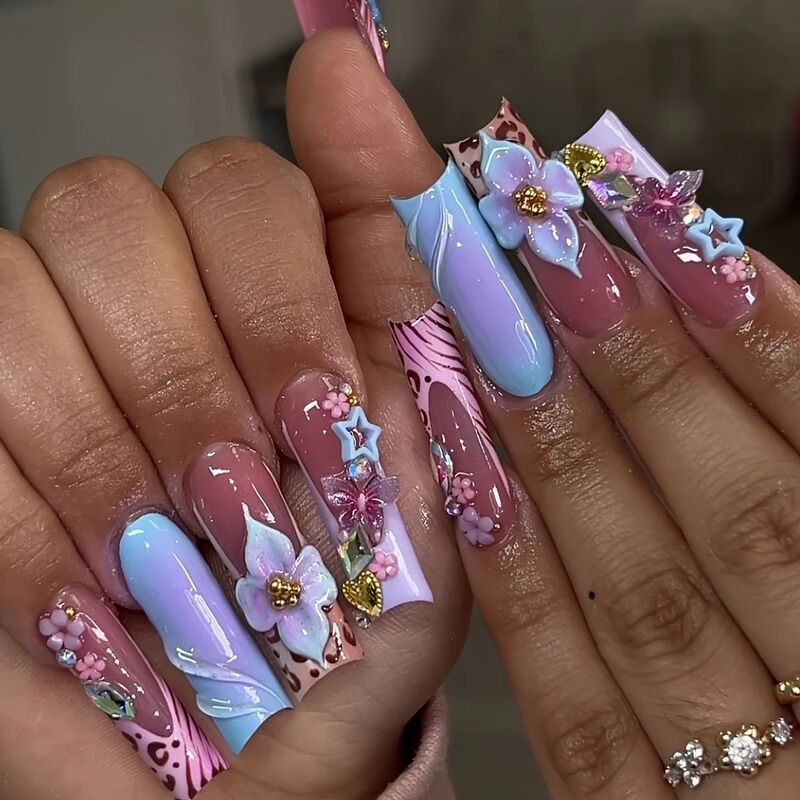 Cross-border Hot Sale Long Water Drop Fake Nails Sweet Cool Wind Blue Nails Cute Flowers Gorgeous Broken Diamond Stars Cross-border Hot Sale Long Water Drop Fake Nails Sweet Cool Wind Blue Nails Cute Flowers Gorgeous Broken Diamond Stars