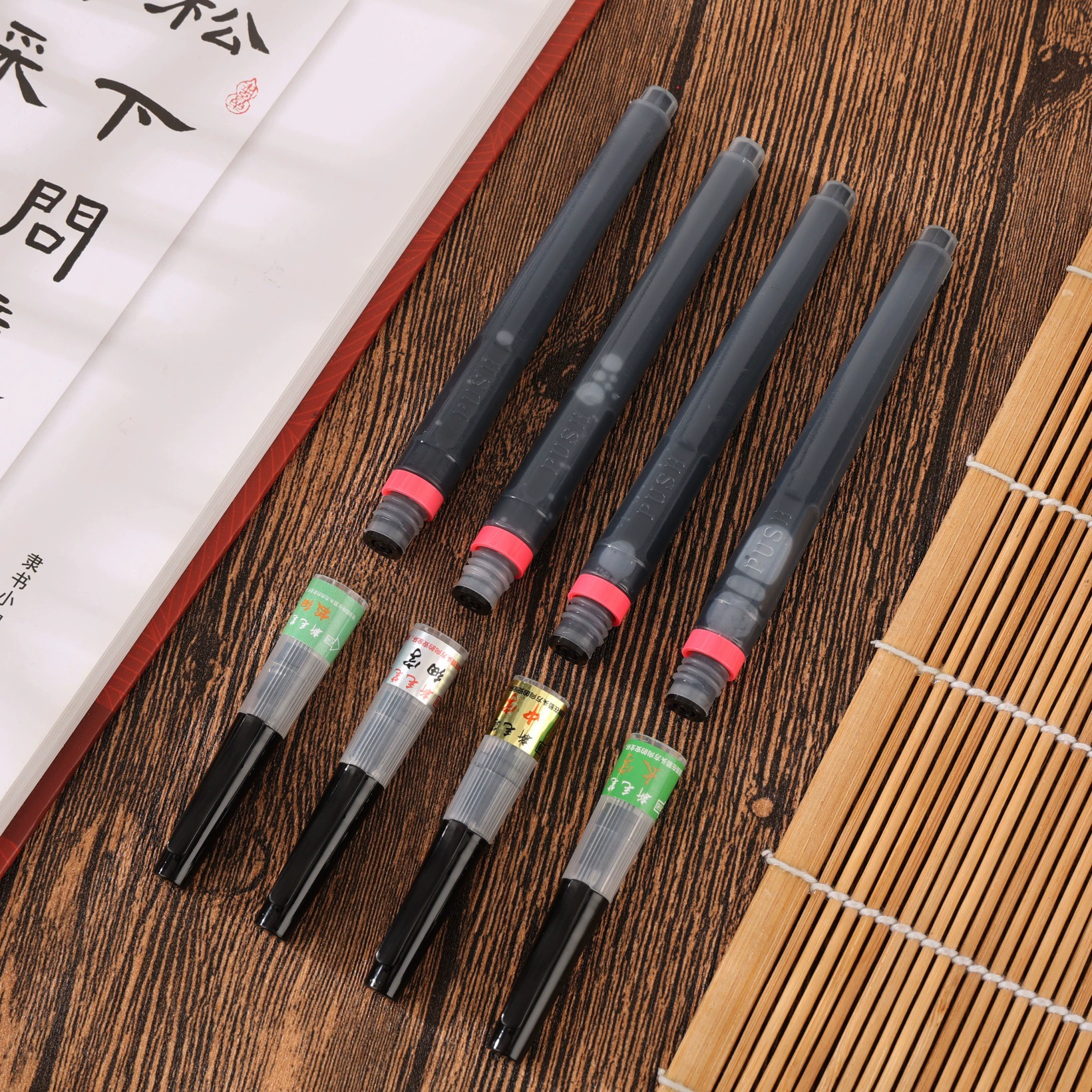 Soft writing brush pen refillable, calligraphy & fine-liner, multiple tip sizes (ink sac)