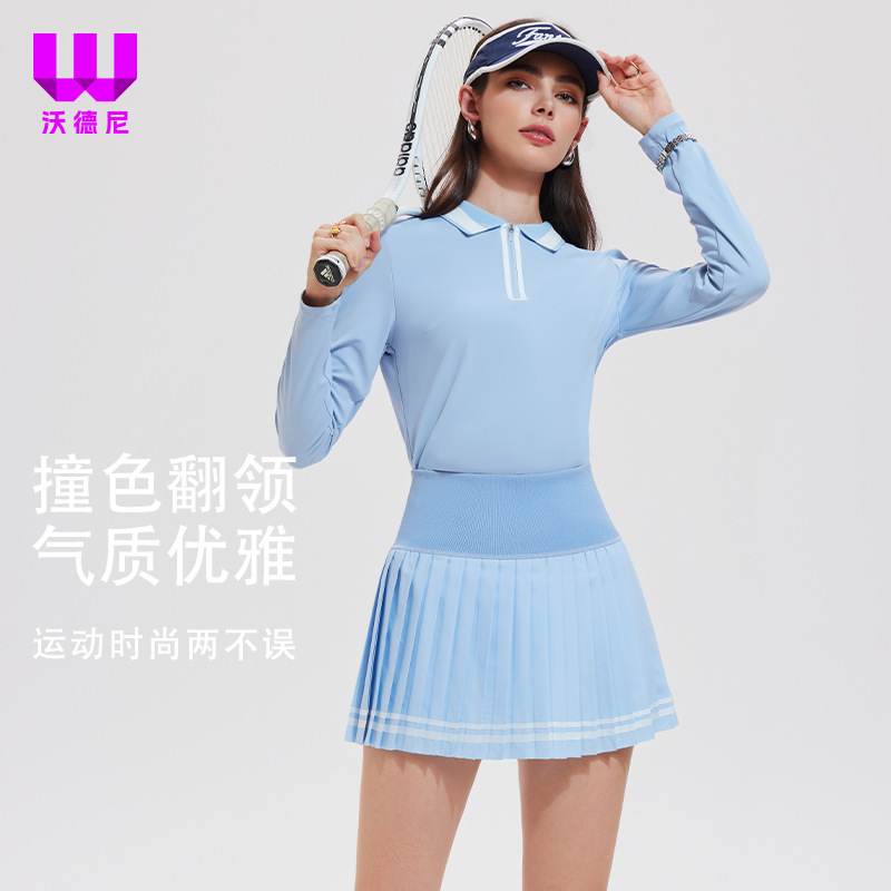 Sports Suit Women's Polo Long-Sleeved Shirt Golf Slimming Look Tennis Casual Sportswear Tennis Skirt Two-Piece Set