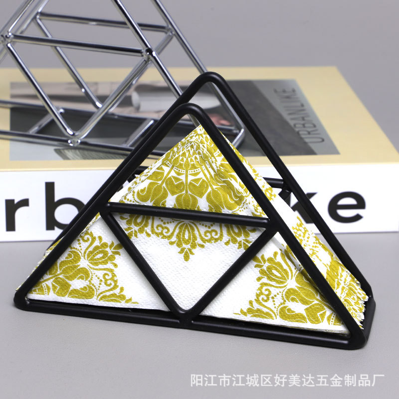 Soporte de tejido de hierro creativo triángulo vertical servilleta clip cafetería Hotel cartón clip mesa de comedor rack de almacenamiento