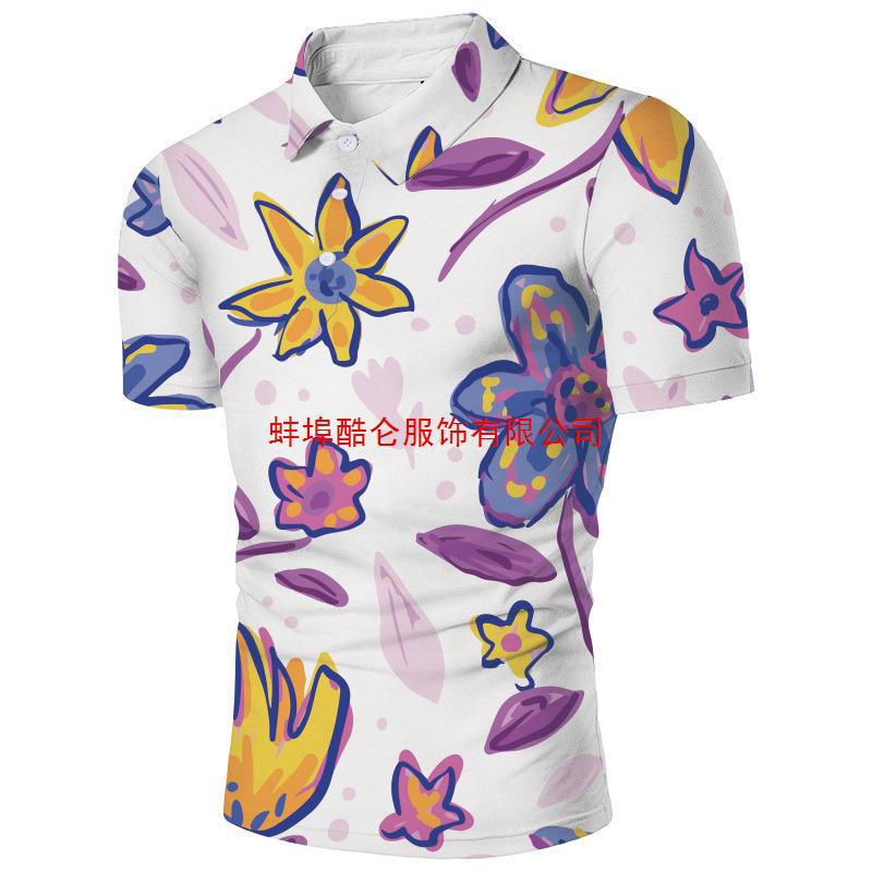 Independent station 2024 new European and American men's polo shirt D digital printing lapel short sleeve T-shirt fresh casual top