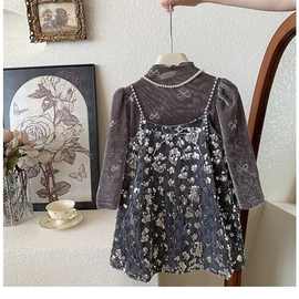 女童2024秋季新款公主宝宝儿童裙子连衣裙碎花两件套洋气图片色棉