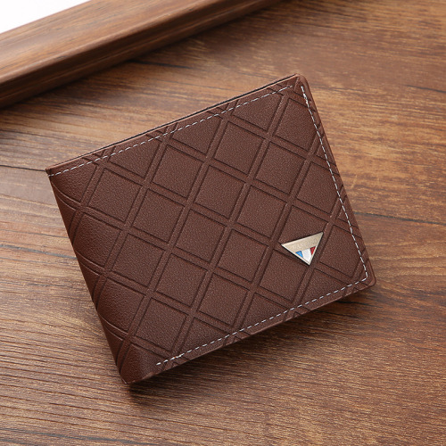 New men's wallet short wallet men's youth fashion casual plaid multi-card slot thin soft leather wallet coin purse