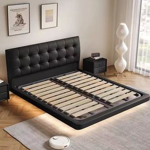 Italian Leather Bed Cloud Suspended Bed Modern Simple Master Bedroom Soft Bed Wedding Bed Double Bed Small Apartment