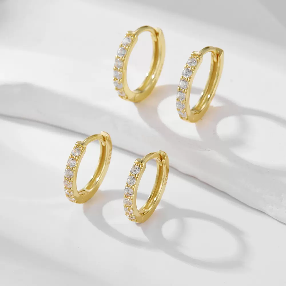 S925纯银耳扣镶锆石基础款圆形耳圈耳环欧美跨境热卖经典耳骨扣