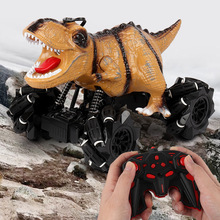 跨境熱供2.4G恐龍特技遙控車玩具批發親子互動帶麥克納姆輪遙控車