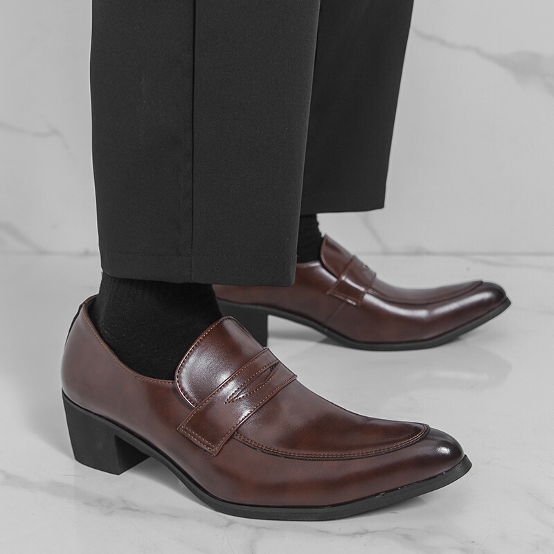 Large Size Height-Increasing Cuban Shoes for Men, Spring Slip-On High-Heeled Pointed Leather Shoes, Fashionable Formal Business Casual Shoes Large Size Height-Increasing Cuban Shoes for Men, Spring Slip-On High-Heeled Pointed Leather Shoes, Fashionable Formal Business Casual Shoes