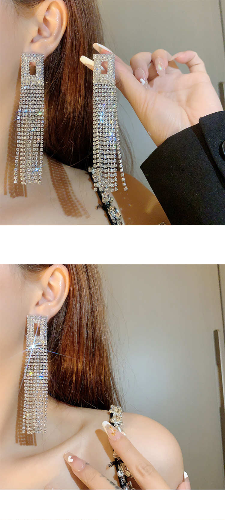 Retro full diamond long tassel earrings for women in Europe and America, exaggerated temperament, earrings, high-end feeling, light luxury earrings_voghion.com