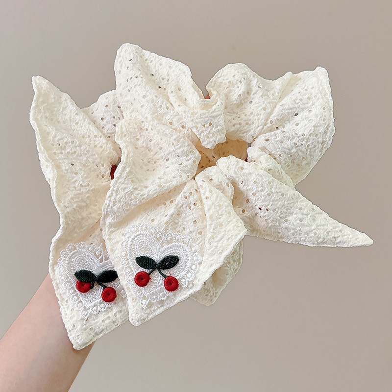 Toallas beige cuadradas francesas anillo de cabello cereza hueco anillo de cabello simple cola de caballo tierna cuerdas de cabello cereza amor