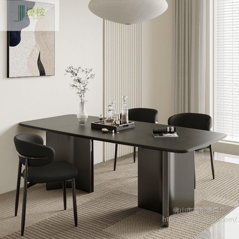 Italian New Slate Dining Table Home Combination Dining Table Light Luxury Modern Rectangular Small Apartment Simple Black Stainless Steel
