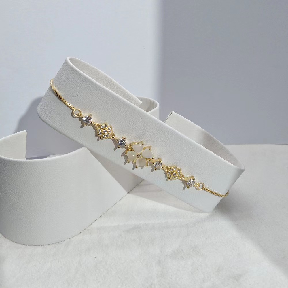 Cat's Eye Stone Inlay Material 1 Piece 925 Sterling Silver Flower Cat's Eye Stone 925 Sterling Silver Bracelets