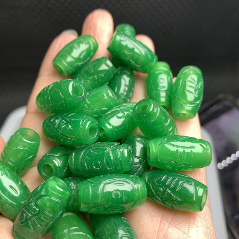 Malay 12*20mm Carved Rice Beads, Dry Green Money Beads, Good Luck Beads, DIY Accessories, Jade Jewelry
