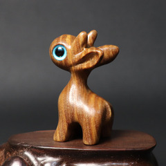 新品綠檀木動物木雕食夢鹿手把件可愛迷你小鹿萌萌鹿小擺件工藝小