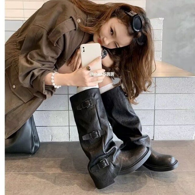 Slim Versatile Pants Boots Knight Boots Women 2025 Spring Summer New Brown Thick-Soled High Boots Slouch Boots Women