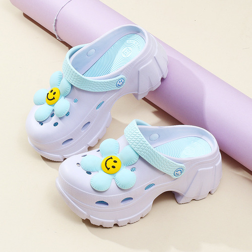 Croc shoes women's summer toe-toe half drag outer thick-soled fashionable dad shoes heightening platform sandals beach sandals high heels