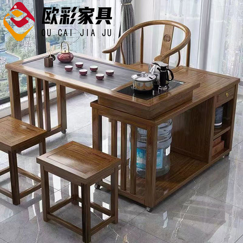 Solid Wood Rotating Tea Table for Home Use, Square Portable Small Tea Table, Balcony Tea Stand, Small Home Multifunctional Tea Table