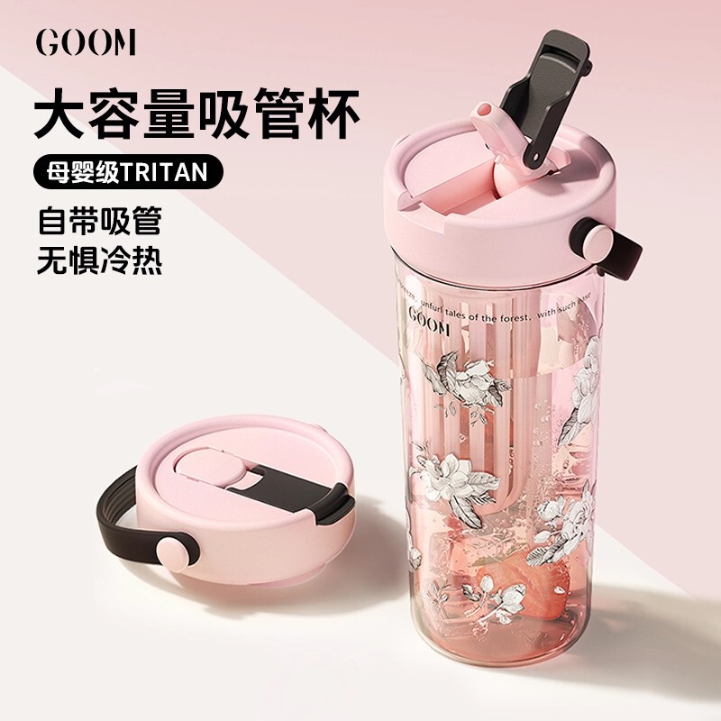 GOOM艺术手绘水杯2025新款女生吸管杯夏日高颜值便携茶水分离杯子|undefined