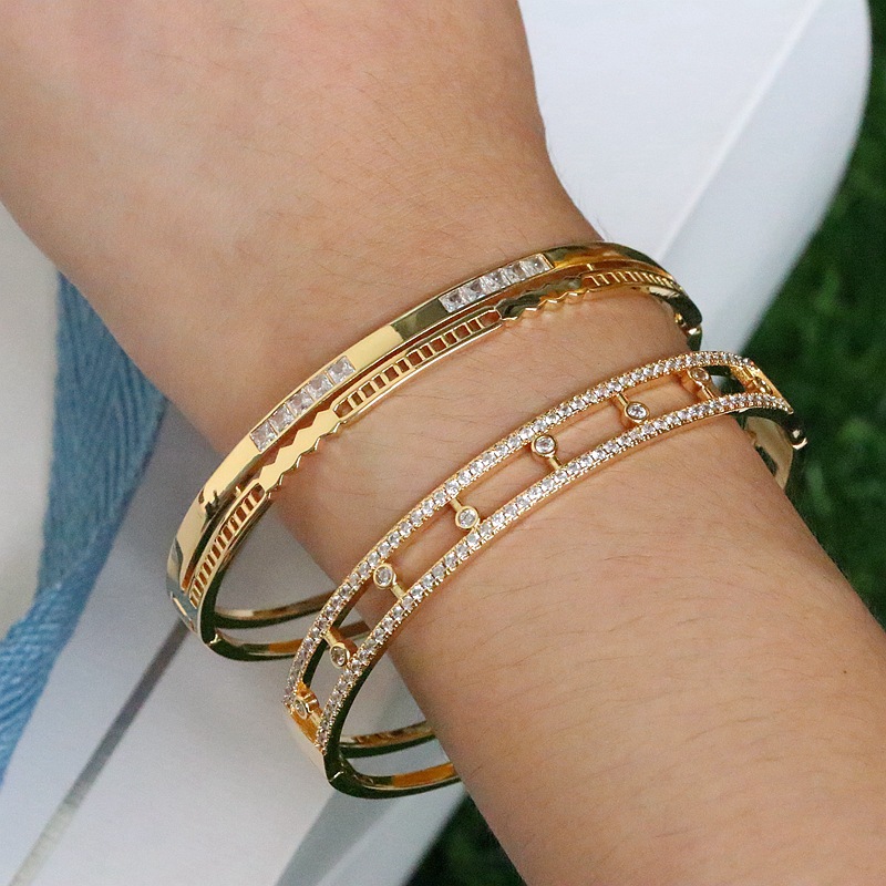Fashion Geometric Copper Bangle Gold Plated Zircon Copper Bracelets