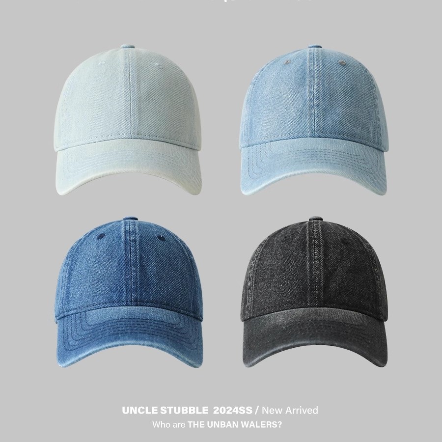 Korean style versatile solid color light version Denim baseball cap for boys and girls Japanese style simple retro soft top sunshade duck tongue hat