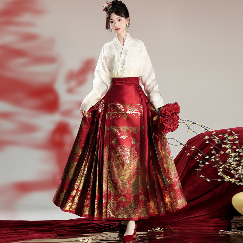 Original Ming Dynasty-style Hanfu women's outfit with horse-face skirt [Golden Dragon] - New daily wear, finely woven gold thread high-waisted half-skirt