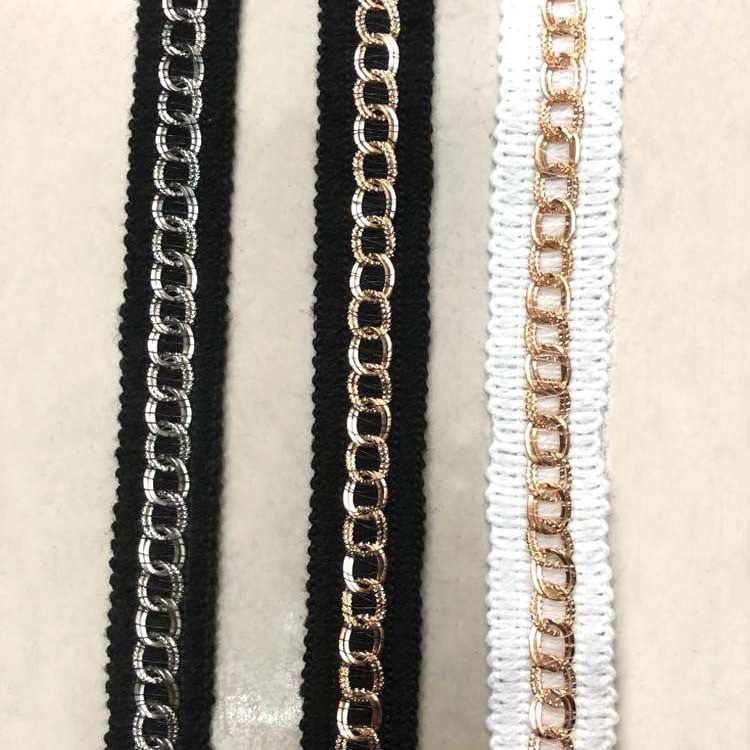 厂家直供创意款金属链条花边 毛线双八字织带 舞台装辅料现货批发