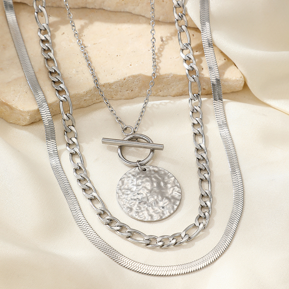 Cuban Link Necklace For Men Stainless Steel Three Layer Minimalist_voghion.com