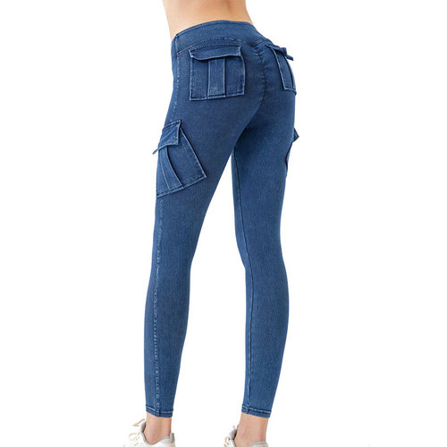 Women's export-oriented high-waisted, slimming peach and chrysanthemum denim jeans with butt-lifting pockets, sporty outerwear and casual pants
