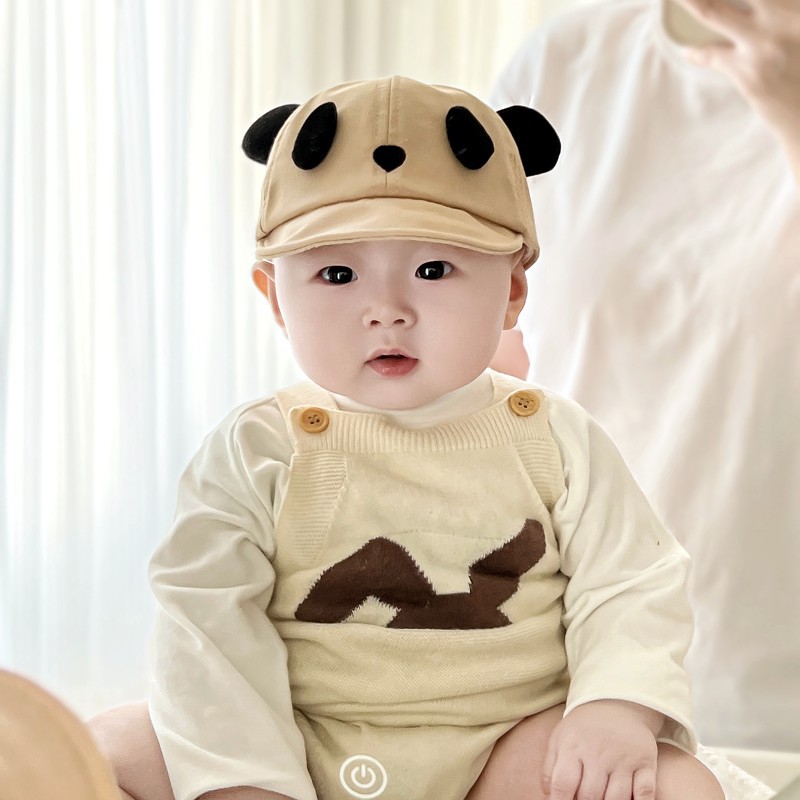 Sombreros para bebés primavera y otoño delgados para niños pequeños panda gorra de lengua de goma suave para niños gorra solar transpirable para bebés