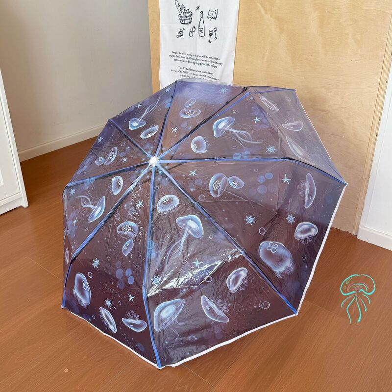 Gradient Transparent Umbrella with Jellyfish Design, Popular on Social Media, Essential Rain Gear for Students, Niche High-End New Ins Umbrella