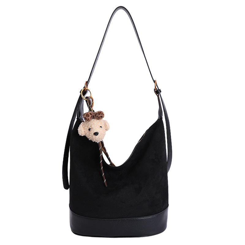 Invierno retro esmeriado bolso de balde de agua mujer 2025 nuevo estilo de alta calidad bolso de hombro de moda empalmado bolso de color contraste