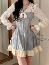 纯欲甜美短裙春秋收腰显瘦法式温柔风撞色拼接假两件气质连衣裙女
