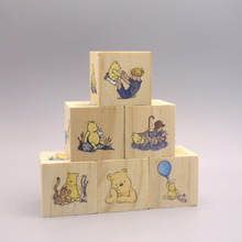 跨境榉木方形骰子六面UV印图积木创意动物彩印木质摆件六个装现货