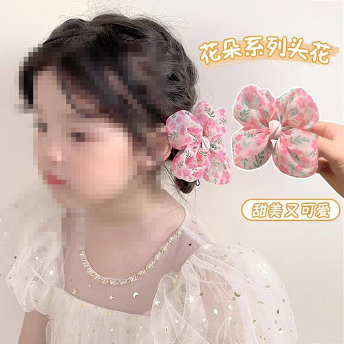 Korean-style girl hair ribbon butterfly knot cute princess hair tie hair clip hair accessory floral rubber bands