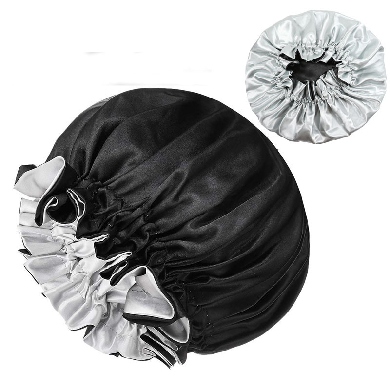 Double-layer satin big lace night cap