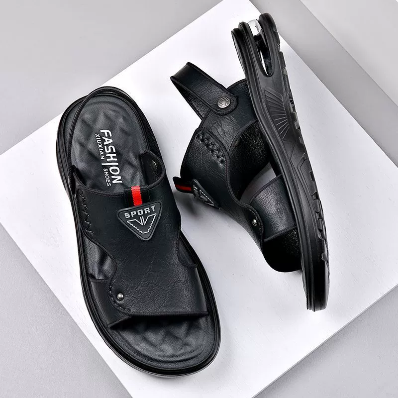 Мужские сандалии, кожаные летние новые дышащие уличные туфли, Нескользящие Повседневные тапочки двойного назначения с увеличенной воздушной подушкой
