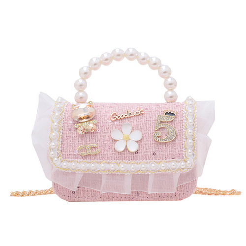 Princess Little Fragrance Chain Bag, Baby Pearl Accessory, Handheld Bag, Trendy Children's Cute Bow Girl Shoulder Bag