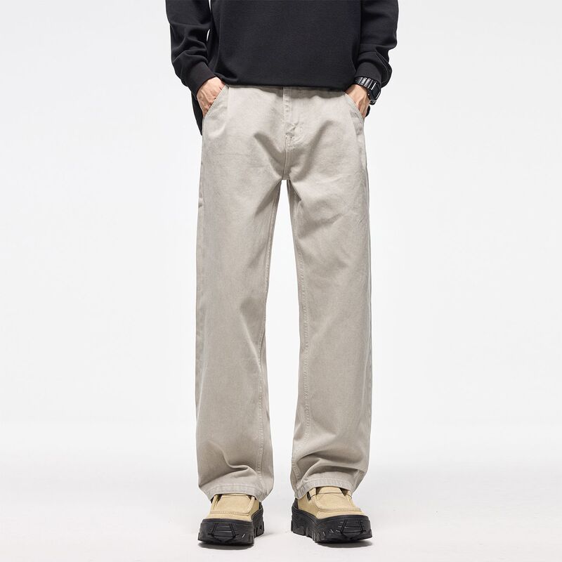 2025 Autumn and Winter Classy Pure Cotton Japanese Style Jeans Men's Straight Wide Leg Loose Versatile Trendy Brand Heavy Men's Pants